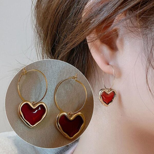 Shinny Red Heart Earrings for Women Girls Stylish western Light
